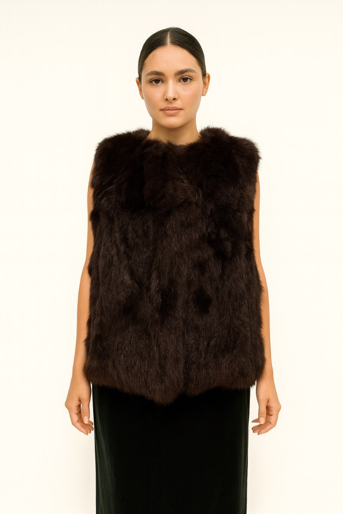 CHALECO PELO DE CONEJO MARRON PC-LLL5751-09