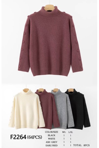 JERSEY DE CUELLO ALTO CON BOTONES DECORATIVOS EN LAS MANGAS VARIOS COLORES DBT-F2264