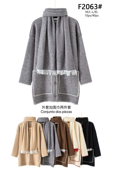 CONJUNTO DE CHAQUETA CON BUFANDA VARIOS COLORES DBT-F2063