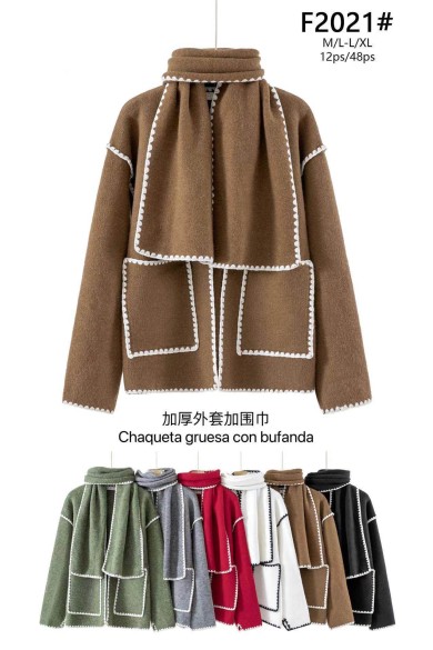 CHAQUETA GRUESA CON BUFANDA VARIOS COLORES DBT-F2021
