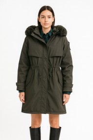 CHAQUETA LARGA INTERIOR CON PELO SINTETICO CAPUCHA DESMONTABLE VERDE KAKI TY-M9161