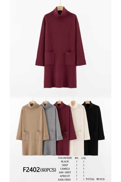 VESTIDO DE PUNTO CUELLO ALTO LISO VARIOS COLORES DBT-F2403