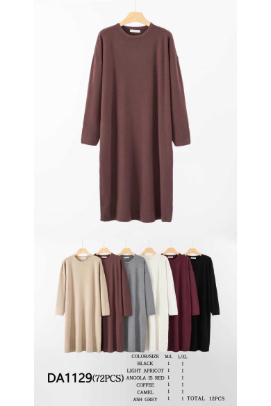 VESTIDO BÁSICO DE PUNTO SUAVE LARGO VARIOS COLORES DBT-DA1129