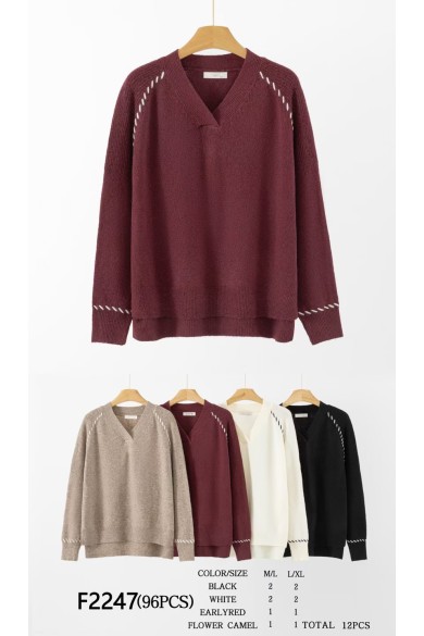 JERSEY DE PUNTO CUELLO EN V CON DETALLES CALADOS DBT-F2247