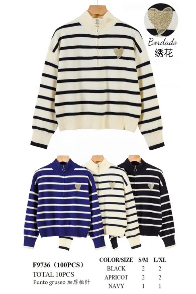 JERSEY RAYADO CON CREMALLERA Y CORAZÓN BORDADO DBT-F9736