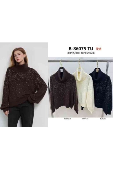 JERSEY CUELLO ALTO PUNTO CON STRASS BRILLANTES VARIOS COLORES JY-B86078