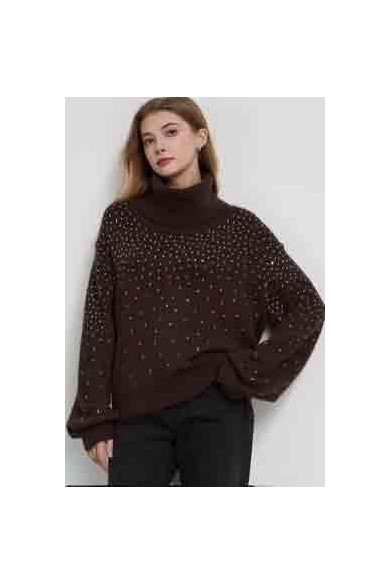 JERSEY CUELLO ALTO PUNTO CON STRASS BRILLANTES VARIOS COLORES JY-B86078