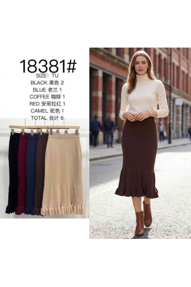 FALDA TEJIDA MIDI CON VOLANTE EN BAJO VARIOS COLORES JY-18381