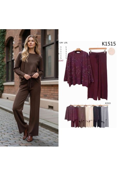 CONJUNTO PUNTO DOS PIEZAS TOP Y PANTALÓN RECTO VARIOS COLORES JY-K1515