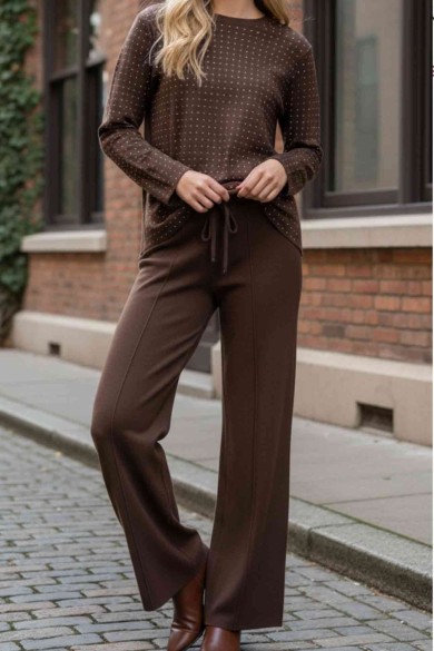 CONJUNTO PUNTO DOS PIEZAS TOP Y PANTALÓN RECTO VARIOS COLORES JY-K1515