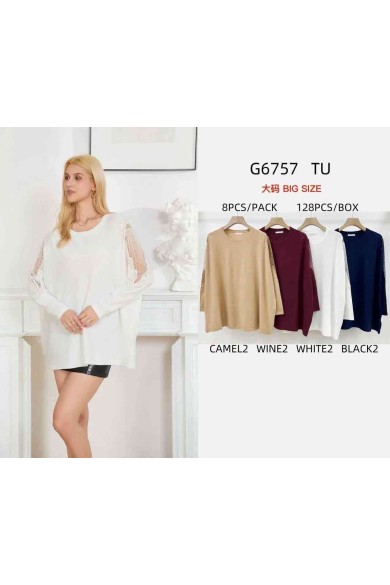 JERSEY TALLA GRANDE CON ENCAJE EN MANGAS VARIOS COLORES JY-G6757