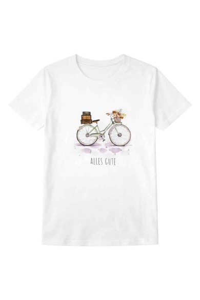 CAMISETA BLANCA ESTAMPADO BICICLETA “ALLES GUTE” ILUSTRACIÓN ACUARELA TY-K1768