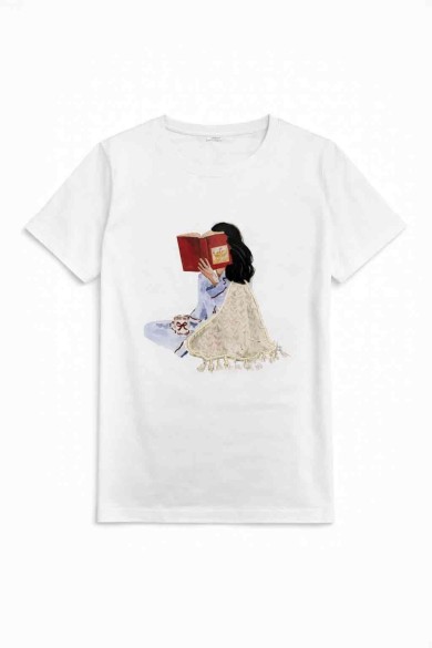 CAMISETA ILUSTRADA CHICA LEYENDO LIBRO ESTILO ACUARELA TY-K1758
