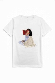CAMISETA ILUSTRADA CHICA LEYENDO LIBRO ESTILO ACUARELA TY-K1758