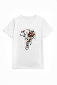CAMISETA BLANCA ESTAMPADA ELEFANTE FLORAL BORDADO TY-K1761