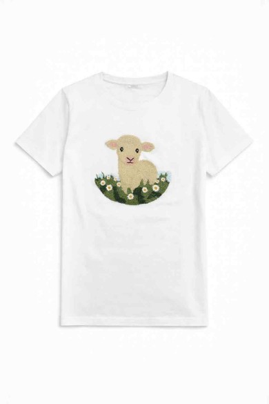 CAMISETA BLANCA BORDADA CORDERITO DULCE PRIMAVERA TY-K1738