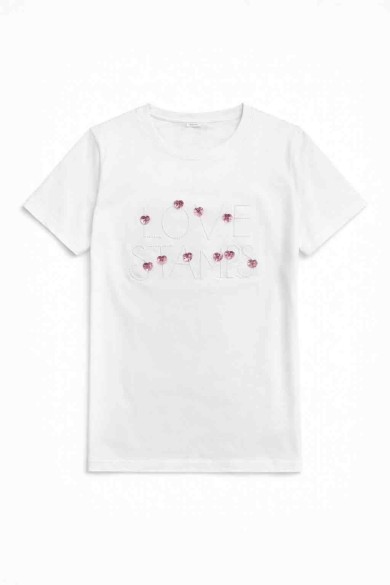 CAMISETA BLANCA LOVE STRASS CORAZONES ROSAS TY-L39080