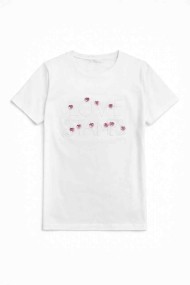 CAMISETA BLANCA LOVE STRASS CORAZONES ROSAS TY-L39080
