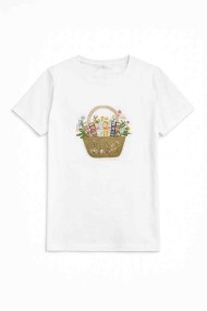 CAMISETA BLANCA BORDADA CESTA DE FLORES PRIMAVERAL TY-K1722