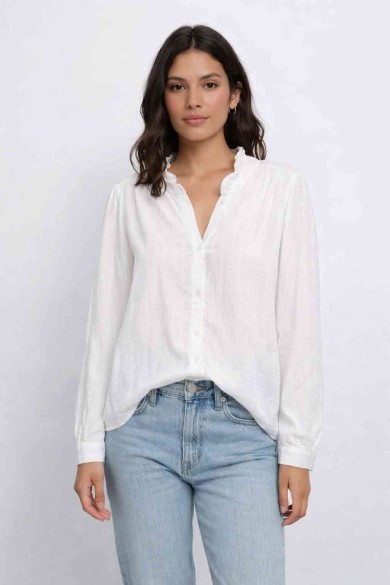 BLUSA CUELLO VOLANTES EFECTO JACQUARD MANGA LARGA VARIOS COLORES TY-M9252