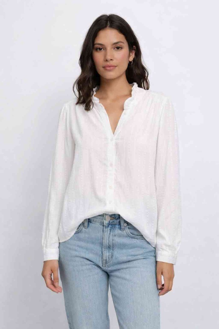 BLUSA CUELLO VOLANTES EFECTO JACQUARD MANGA LARGA VARIOS COLORES TY-M9252