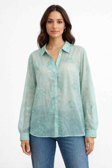CAMISA SEMITRANSPARENTE BORDADA HOJAS MANGA LARGA TY-M9273
