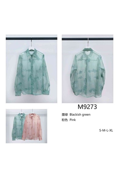 CAMISA SEMITRANSPARENTE BORDADA HOJAS MANGA LARGA TY-M9273