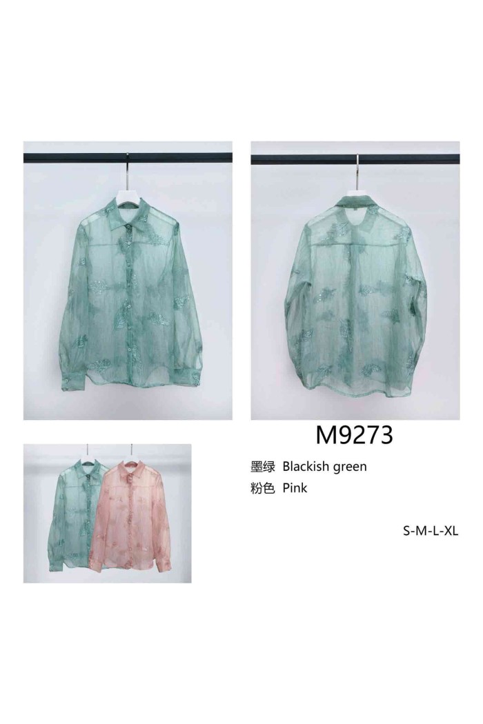 CAMISA SEMITRANSPARENTE BORDADA HOJAS MANGA LARGA TY-M9273