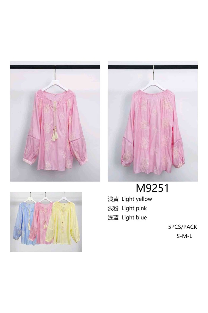BLUSA BOHO HOMBROS ELÁSTICOS BORDADA CON LAZOS TY-M9251