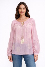 BLUSA BOHO HOMBROS ELÁSTICOS BORDADA CON LAZOS TY-M9251