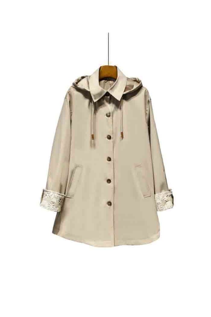 GABARDINA CON CAPUCHA Y ENCAJE MANGA LARGA TY-Z68019