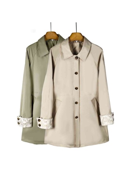 GABARDINA LARGA CON ENCAJE EN PUÑOS MANGA LARGA TY-Z68025