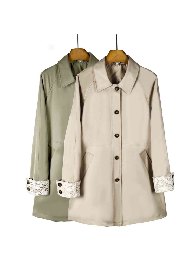 GABARDINA LARGA CON ENCAJE EN PUÑOS MANGA LARGA TY-Z68025