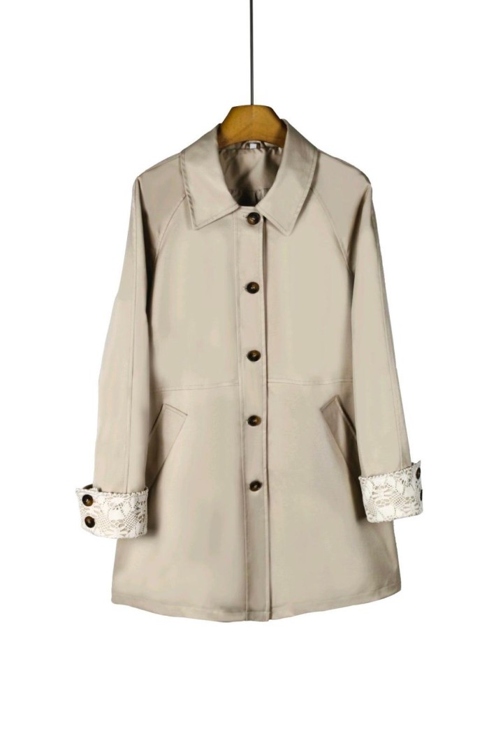 GABARDINA LARGA CON ENCAJE EN PUÑOS MANGA LARGA TY-Z68025