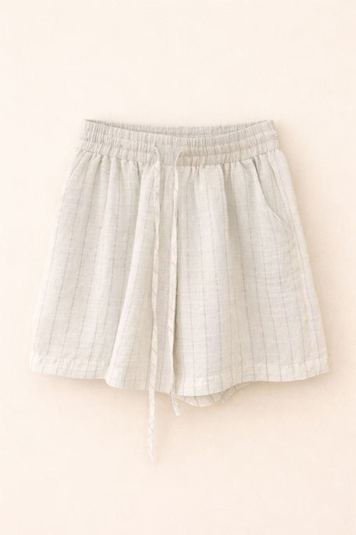 CONJUNTO CAMISA Y SHORT BEIGE CLARO LINO ESTILO CASUAL FBZMA1636AB