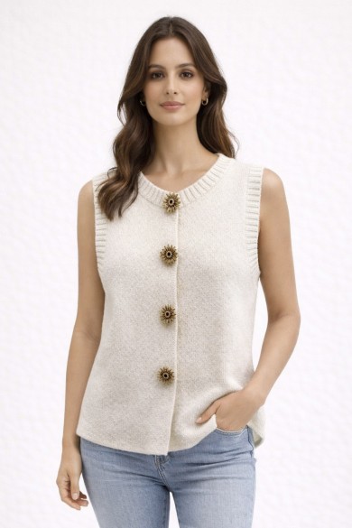 CHALECO PUNTO BOTONES FLOR VINTAGE SIN MANGAS FBZMT9611