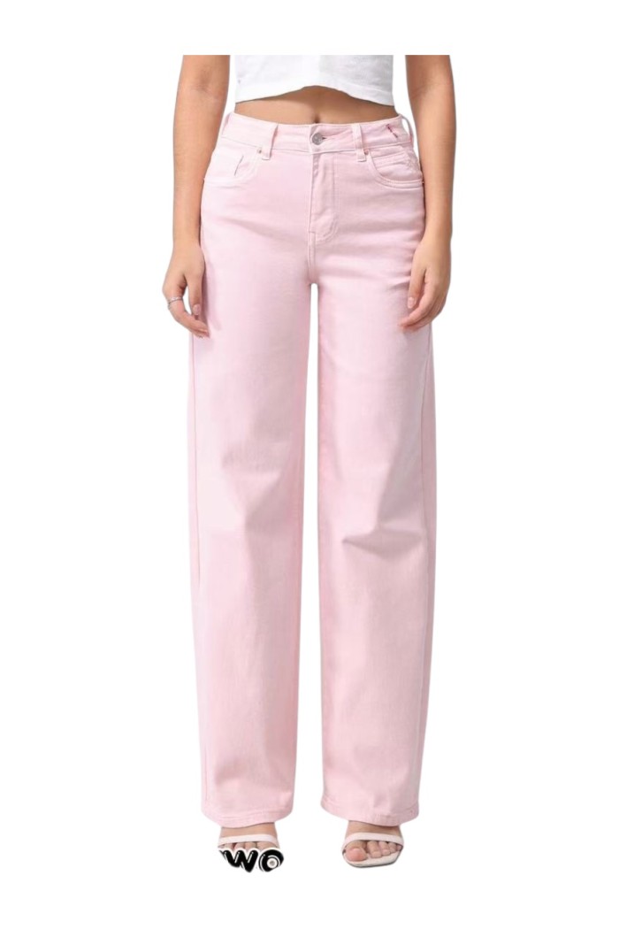 PANTALÓN VAQUERO PATA ANCHA TIRO ALTO MUJER ROSA FBZMS2183