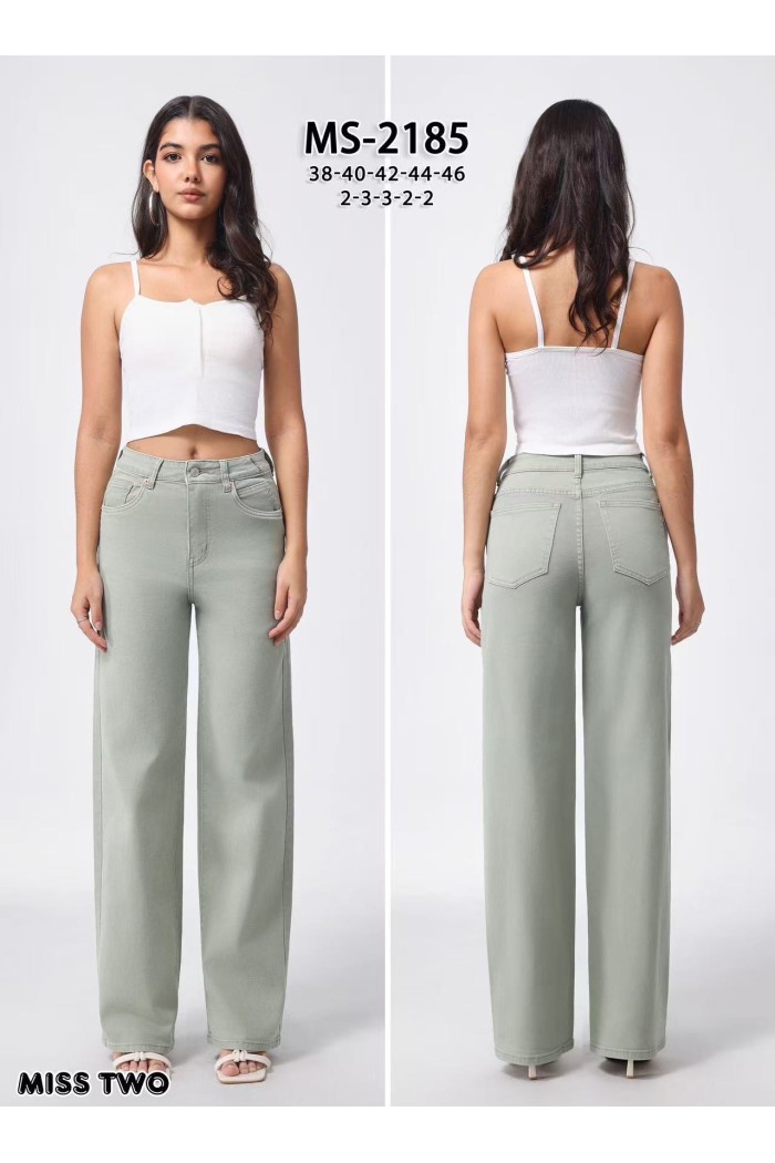 PANTALÓN VAQUERO PATA ANCHA TIRO ALTO MUJER VERDE FBZMS2183