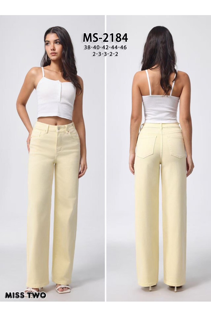 PANTALÓN VAQUERO PATA ANCHA TIRO ALTO MUJER AMARILLO FBZMS2183