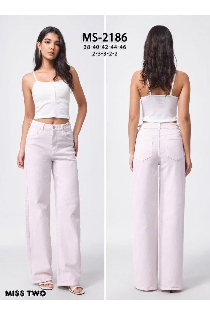 PANTALÓN VAQUERO PATA ANCHA TIRO ALTO MUJER LILA FBZMS2183