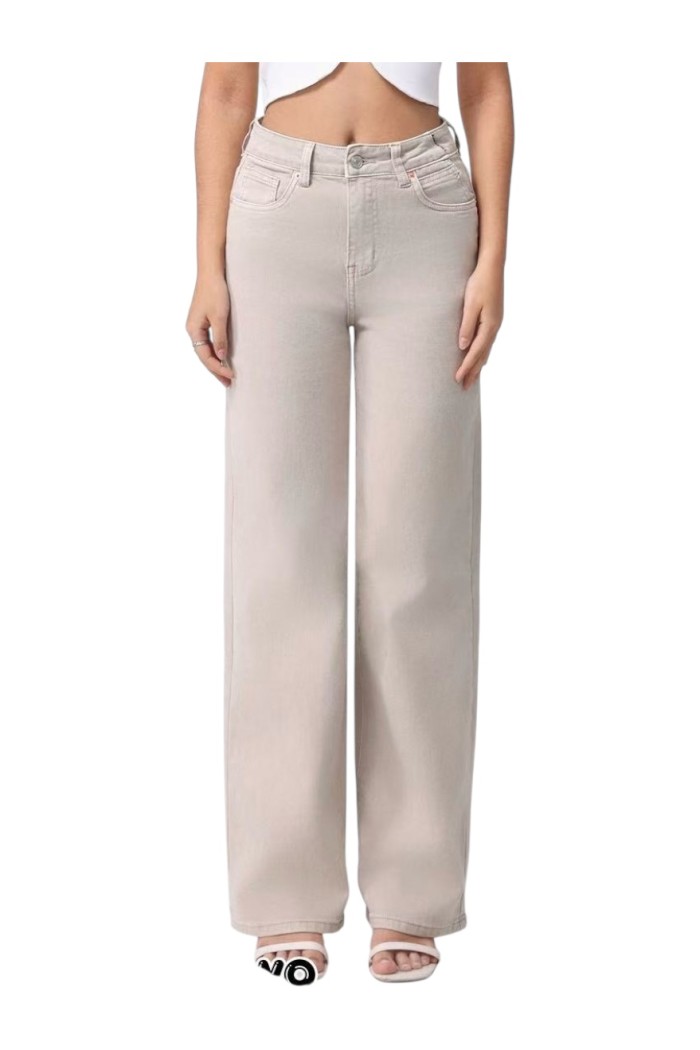 PANTALÓN VAQUERO PATA ANCHA TIRO ALTO MUJER BEIGE FBZMS2183