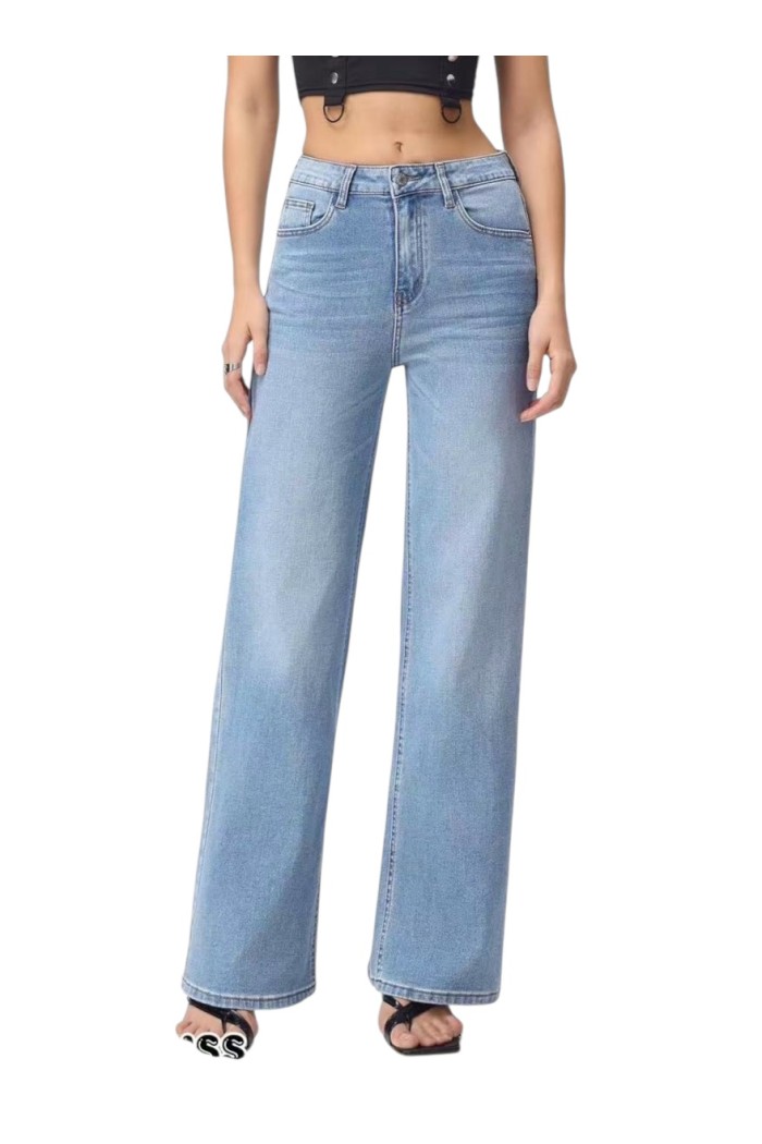 PANTALÓN VAQUERO AZUL TIRO ALTO PATA ANCHA MUJER FBML309