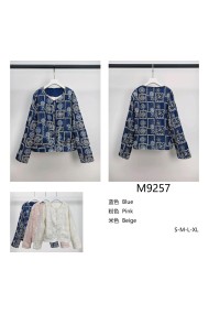 CHAQUETA CORTA MUJER ESTAMPADO AZUL ESTILO ÉTNICO CON BOLSILLOS TY-M9257