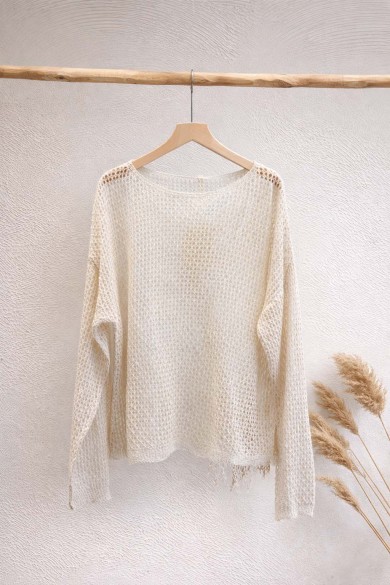 JERSEY MUJER CALADO COLOR BEIGE MANGA LARGA ESTILO BOHO FBZMT9602