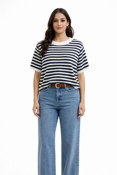 JERSEY MUJER RAYAS MARINERAS MANGA CORTA CUELLO REDONDO FBZMT9607