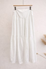 FALDA LARGA BLANCA MUJER CON BORDADO Y VOLANTES ESTILO ROMÁNTICO FBZMA1625B