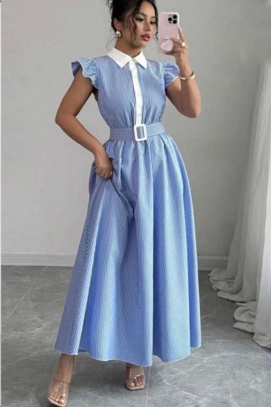 VESTIDO LARGO MUJER RAYAS CON CINTURÓN TY-1139