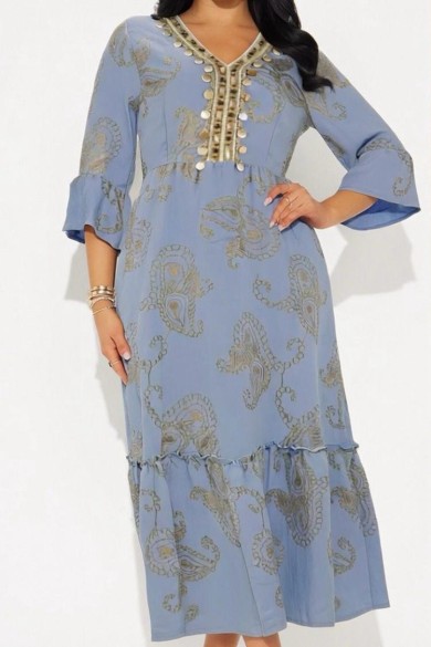 VESTIDO LARGO MUJER ESTAMPADO CON DETALLE DECORATIVO TY-1113