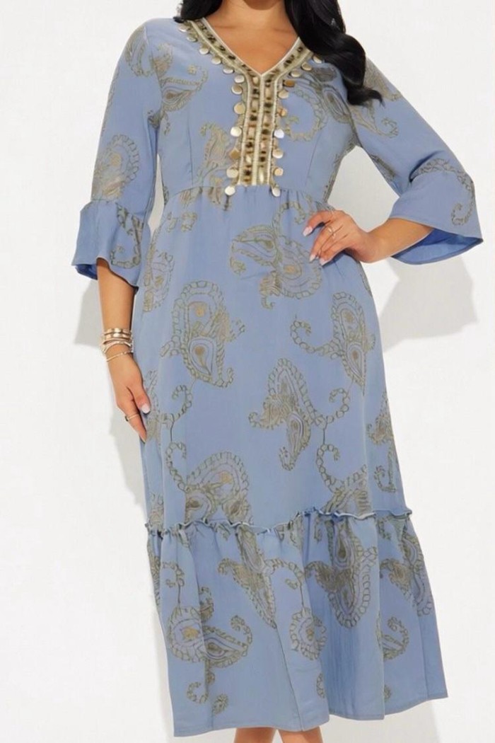 VESTIDO LARGO MUJER ESTAMPADO CON DETALLE DECORATIVO TY-1113