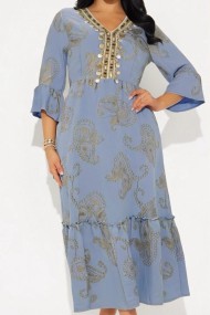 VESTIDO LARGO MUJER ESTAMPADO CON DETALLE DECORATIVO TY-1113